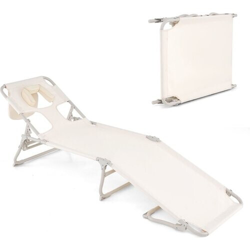 Tweedekans Coast Ligstoel Beige – Opvouwbare Strand- en Terrasligstoel met Gezichts- en Armopeningen, Verstelbare Rugleuning en Voetsteun – 190 x 56 x 62 cm Tweedehands