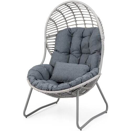 Tweedekans Coast Loungestoel van rattan - ei-vormig ontwerp - afneembare kussens - grijs Tweedehands