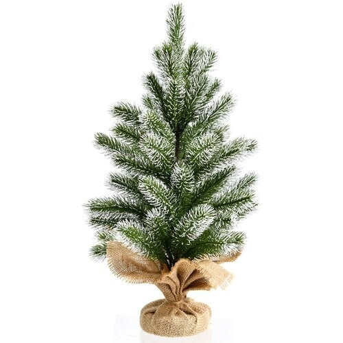 Tweedekans Coast Mini Kunstkerstboom - Tafelmodel met Cementen Standaard - Linnen Doek – 50 cm – Groen met Wit Tweedehands