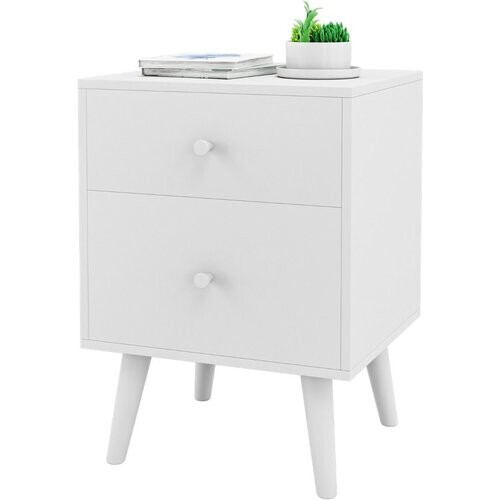 Tweedekans Coast Nachtkastje 2 Lades 45x40x62 cm – Houten Ladekastje Wit met Massief Rubberhouten Poten Tweedehands