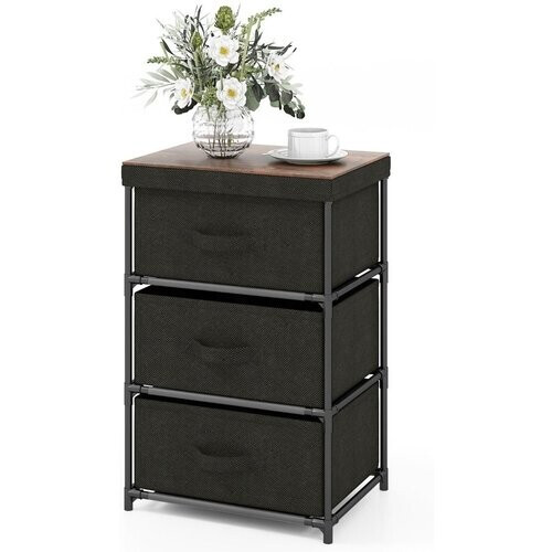 Tweedekans Coast Nachtkastje met Stoffen Lades - 3 Laags - 40 x 30 x 62 cm - Zwart Tweedehands