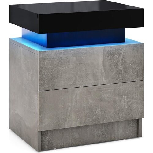 Tweedekans Coast Nachtkastje Zwart met Marmerstructuur – LED Verlichting 20 Kleuren – 2 Lades – 45x35x52 cm Tweedehands