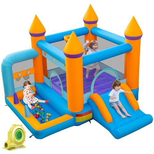 Tweedekans Coast opblaasbaar springkasteel voor kinderen met balbaden en glij- en ring gooiende game inclusief 735W -ventilator Tweedehands
