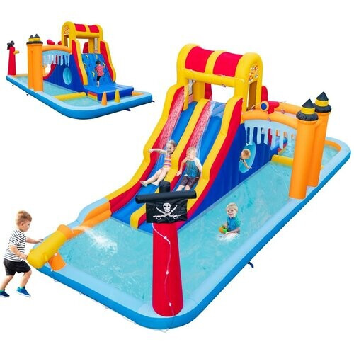 Tweedekans Coast Opblaasbaar Waterpark 693 x 295 x 263 cm – Dubbele Waterglijbaan met Klimmuur, Plonsbaden en Waterkanon Tweedehands