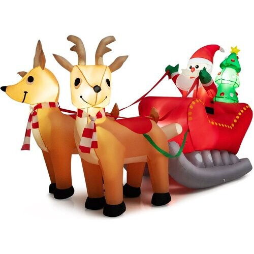 Tweedekans Coast Opblaasbare Kerstslee met Kerstman en Rendieren – LED-Verlichting – 220 x 100 x 130 cm – Veelkleurig Tweedehands