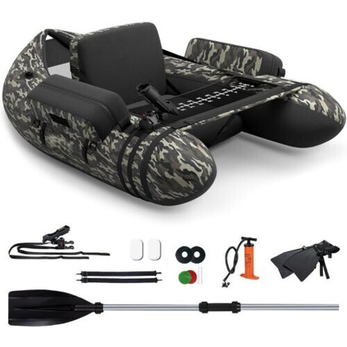 Tweedekans Coast Opblaasbare Vissersboot - Verstelbare Hengelhouder & Rugleuning - 2 Haakhouders - 135 x 109 x 54 cm - Camouflage Tweedehands