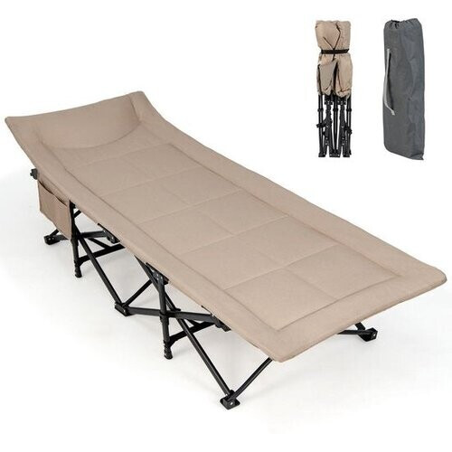 Tweedekans Coast Opvouwbaar Campingbed – Met Zijvak – Max. 200 kg – 190 x 68,5 x 38 cm – Kaki Tweedehands