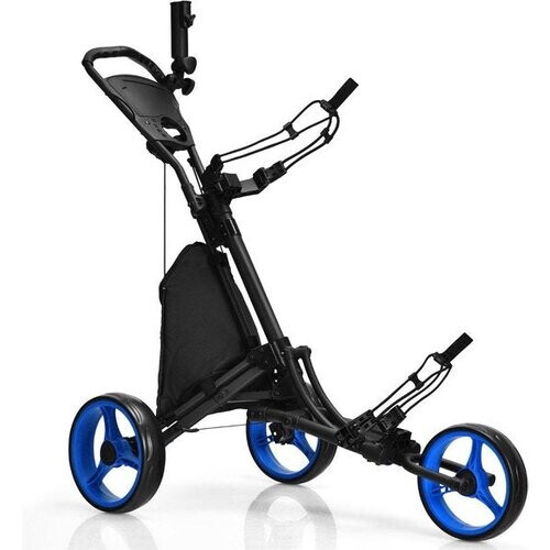 Tweedekans Coast Opvouwbare Golftrolley – 3 Wielen – Met Scorebord, Scherm & T-Stuk Beugel – Zwart/Blauw Tweedehands