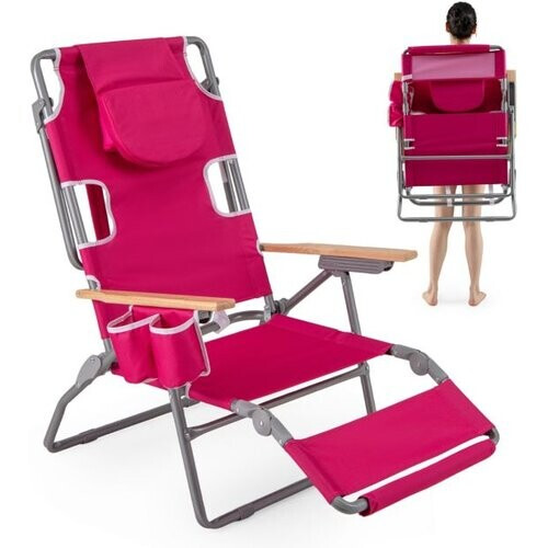 Tweedekans Coast Opvouwbare Strandstoel 66 x 149 x 56 cm - 3-in-1 - Voetsteun/Gezichtsopening - Rozenrood Tweedehands