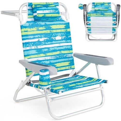 Tweedekans Coast Opvouwbare Strandstoelen 62 x 54 x 80 cm - Set van 2 - 5 Standen - Bekerhouder - Groen Tweedehands