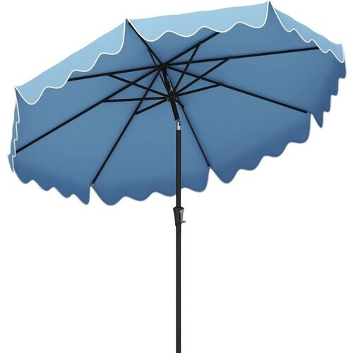 Tweedekans Coast Parasol 270 cm Marineblauw – Tuinparasol met Zwengel, Volant en 25° Kantelbaar Terrasparasol met 8 Ribben Tweedehands