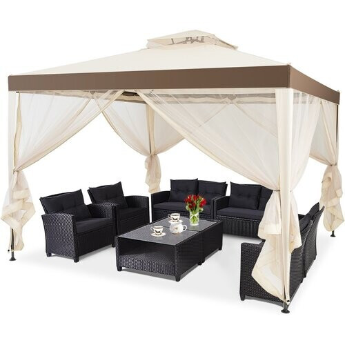 Tweedekans Coast Partytent - Paviljoen - 4 Zijwanden - Waterdicht - 300 x 300 x 265 cm - Beige Tweedehands