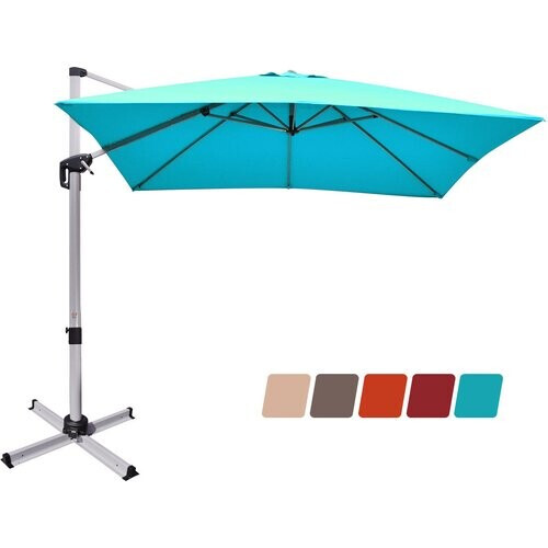 Tweedekans Coast Patio Parasol met Kruisvoet & Aluminium Mast & 360° Rotatie 295 x 295 x 272 cm Blauw Tweedehands