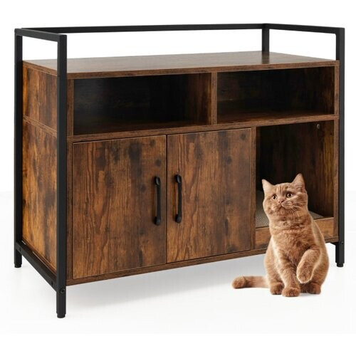 Tweedekans Coast Pet Box Cat Cabinet met dubbele deuren en krabblok 89 x 45 x 74,5 cm koffie Tweedehands