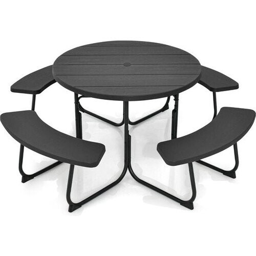 Tweedekans Coast Picknicktafel met 4 Banken - Rond - 8 Personen - Max. 225 kg per Bank - Ø190cm x 76 cm - Zwart Tweedehands