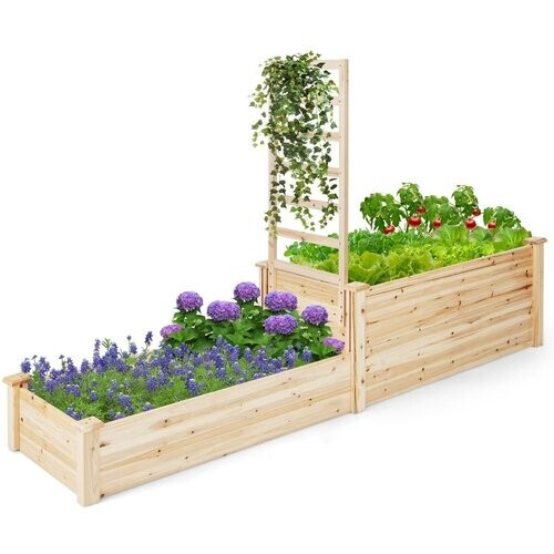 Tweedekans Coast Plantenbak - 2 Bakken en 1 Rek voor Klimplanten - Open Onderkant - 223 x 64 x 134 cm - Dennenhout Tweedehands