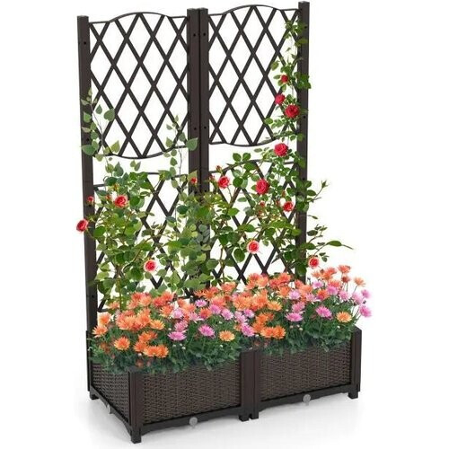 Tweedekans Coast Plantenbak Met Klimrek Verhoogd Tuinbed – Voorzien Van Praktische Zelfbewatering En Grote Plantenbak En Rotan Look – Voor Tuinen En Balkons – Bruin Pp Kunststof – Tachtig Lang En Veertig Breed En Honderdtweeëntwintig Hoog cm Tweedehands