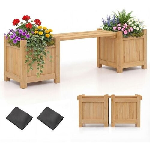 Tweedekans Coast Plantenbak met Tuinbank Houtkleur – Massief Houten Bloembak met 2 Zijbakken – 105 x 26,5 x 29,5 cm Tweedehands