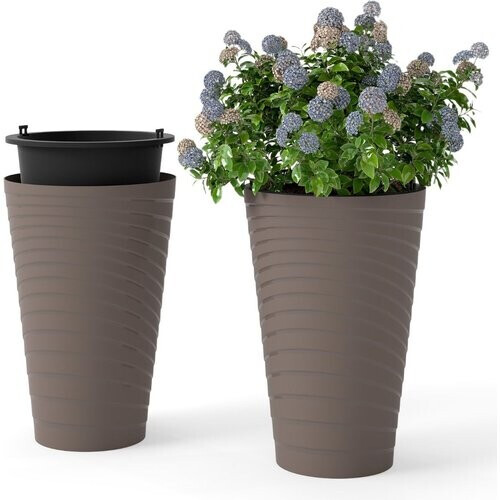 Tweedekans Coast Plantenbakken Set van 2 - met binnenpot en drainagegaten - weerbestendig - bruin - 45 cm hoog Tweedehands