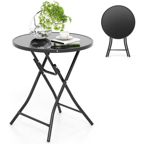 Tweedekans Coast Ronde Opvouwbare Bistrotafel 47x50 cm Zwart – Terras- en Cocktailtafel met Gehard Glas en Metalen Frame Tweedehands