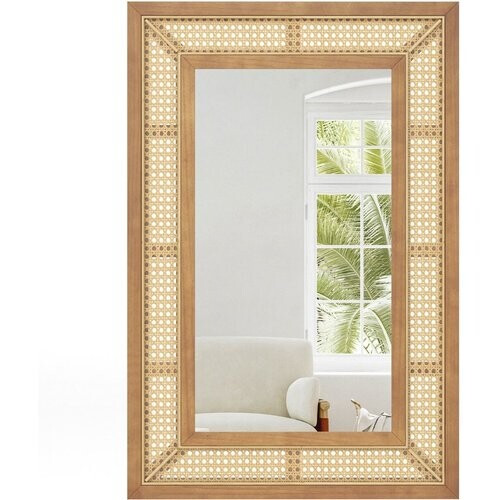 Tweedekans Coast Rotan Wandspiegel 90x60 cm Natuurlijk Hout – Rechthoekige Boho Spiegel Horizontaal of Verticaal Ophangbaar Tweedehands