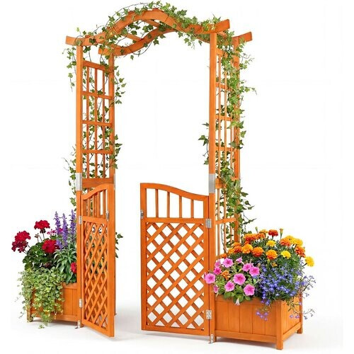 Tweedekans Coast Rozenboog met plantenbakken - tuinboog met klimrek en afsluitbare poort - geel - 185 x 18 x 210 cm Tweedehands