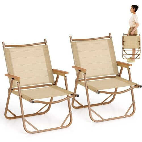 Tweedekans Coast Set van 2 Inklapbare Campingstoelen - Lichtgewicht aluminium frame - Ergonomisch ontwerp - Beige Tweedehands
