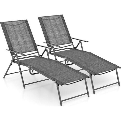 Tweedekans Coast Set van 2 Ligstoelen - Opvouwbaar - 155-189 x 64 x 65-102 cm - Grijs Tweedehands