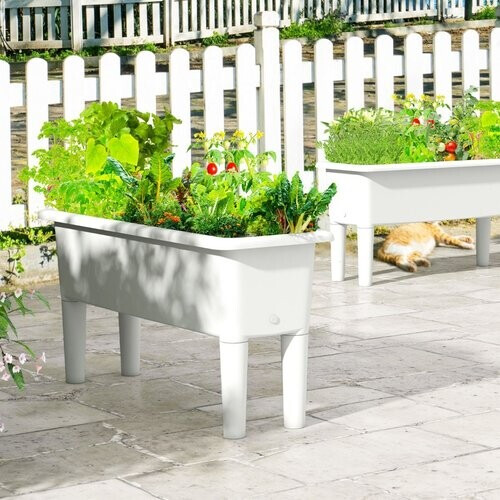 Tweedekans Coast Set van 2 Verhoogde Plantenbakken - Zelfwatergevend - Afneembare poten - Koffie / Wit Tweedehands