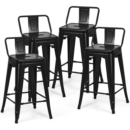 Tweedekans Coast Set van 4 Barkrukken - Metaal - Zwart - Antislip Voetjes - 43 x 43 x 79 cm Tweedehands