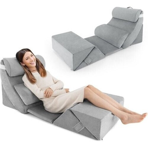 Tweedekans Coast Set van 7 Ergonomische Ligkussens - Traagschuim - Wasbare Hoes - 119 x 59 x 55 cm - Grijs Tweedehands