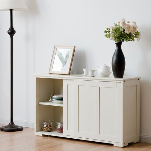 Tweedekans Coast Sideboard Sideboard keukenkast zijkast met schuifdeuren Wit/bruin 106,5 x 33 x 60 cm Beige Tweedehands