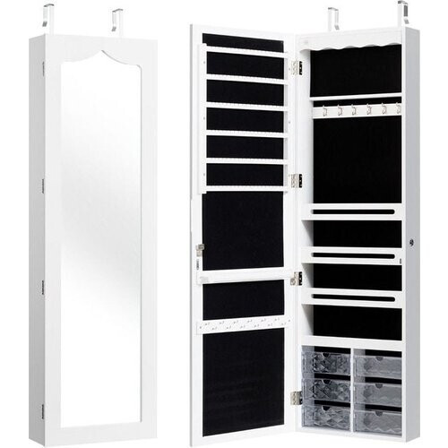 Tweedekans Coast Sieradenkast deurmontage - Met spiegel & LED verlichting - 37 x 12 x 120 cm - Wit Tweedehands