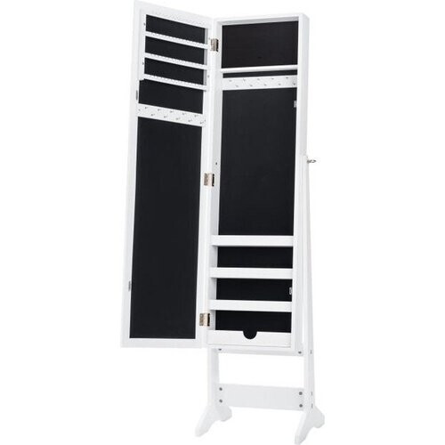 Tweedekans Coast - Sieradenkast met Passpiegel - 2-in-1, Vrijstaand, 3-Hoek Instelbaar - 35 x 30 x 144 cm - MDF/Glas - Wit Tweedehands