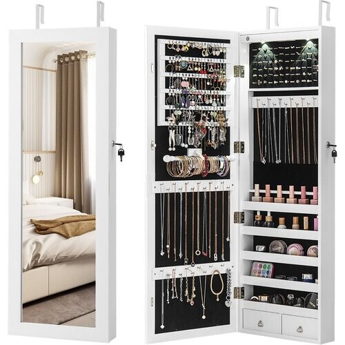 Tweedekans Coast Sieradenkast met Wandspiegel en LED-Verlichting - 36 x 10 x 138 cm - wit Tweedehands