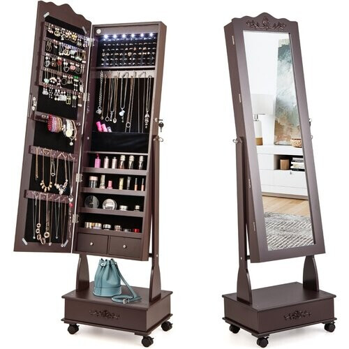 Tweedekans Coast sieradenkast spiegelkast met full body spiegel en lade & led Brown Tweedehands