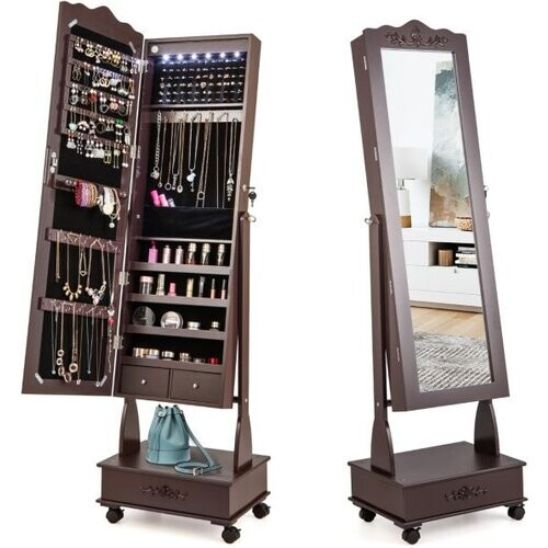 Tweedekans Coast sieradenkast spiegelkast met full body spiegel en lade & led Brown Tweedehands