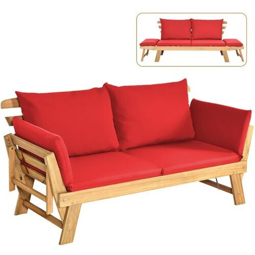 Tweedekans Coast Slaapbank - Acaciahout - Max. 320kg - 198 x 75 x 75 cm - Rood Tweedehands