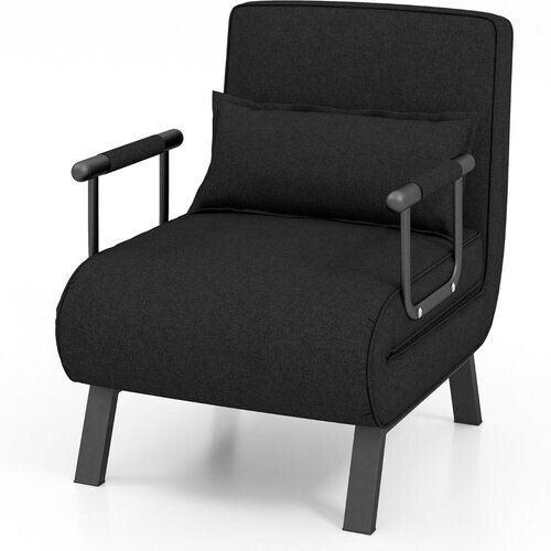 Tweedekans Coast - Slaapstoel Slaapbank - 4-in-1, 5-standen Verstelbaar, Max. 150 kg - L 184 cm - Linnen/Metaal - Zwart Tweedehands