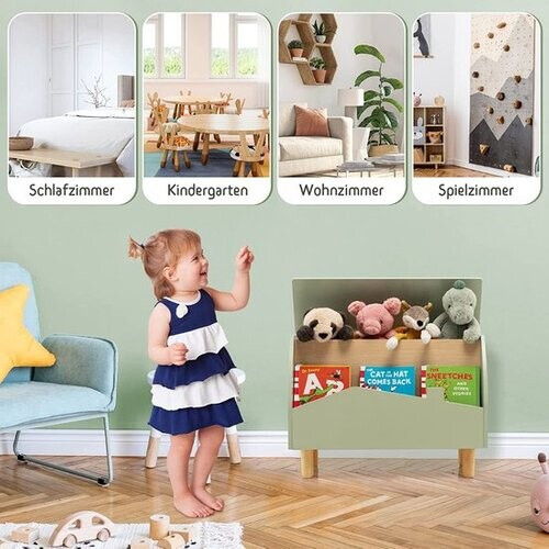 Tweedekans Coast speelgoeddoos opbergkist gemaakt van hout met plank voor speelgoed voor kinderen groen Tweedehands