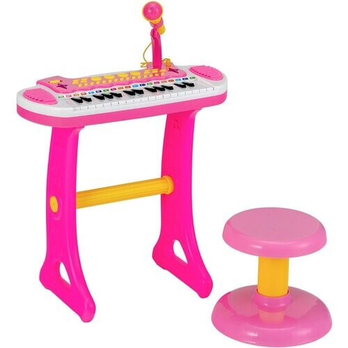 Tweedekans Coast Speelgoedpiano met Krukje & Microfoon - Roze - 45 x 23 x 45 cm Tweedehands