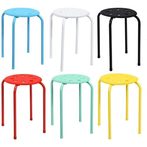 Tweedekans Coast Stapelkruk Set van 6 – Veelkleurig – Metalen Eetkamerkrukken met PP Zitting – Stapelbaar & Antislip – 30 x 30 x 44,5 cm Tweedehands