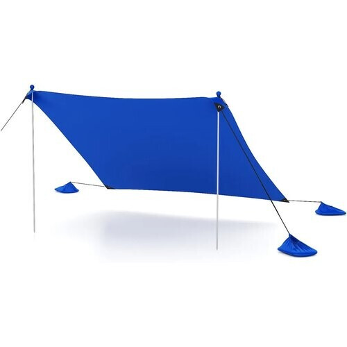 Tweedekans Coast – Strandtent Zonwering – 300 x 300 x 200 cm & Upf 50+ Bescherming – Voorzien Van Zandzakken En Aluminium Steunstangen – Voor 4-8 Personen – Blauw Polyester-lycra En Aluminium Tweedehands