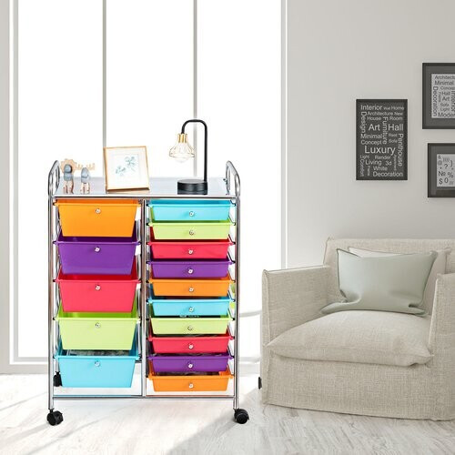 Tweedekans Coast -trolleys met 15 stapelbare laden Rolledcontainer Zijkant Auto gekleurd/geel 62,5 x 37 x 87 cm gekleurd Tweedehands