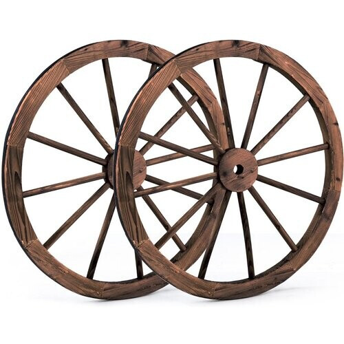 Tweedekans Coast Tuindecoratie - Set van 2 Ouderwetse Wagenwielen - Dennenhout - 76 x 76 x 3.5 cm - Bruin Tweedehands