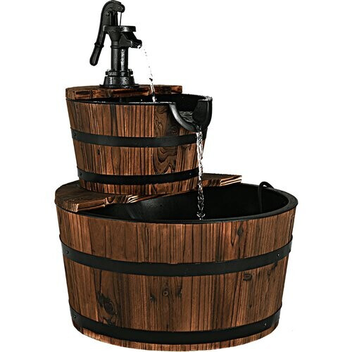 Tweedekans Coast Tuinfontein – Houten Design met Waterpomp – Ø44,5 x 61 cm – Bruin/Zwart Tweedehands