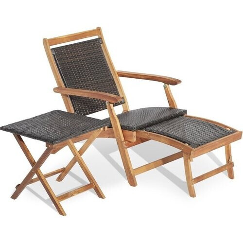 Tweedekans Coast Tuinmeubelset – 2-Delig – Stoel met Uitschuifbare Voetsteun & Bijzettafel – Acaciahout – Bruin Tweedehands