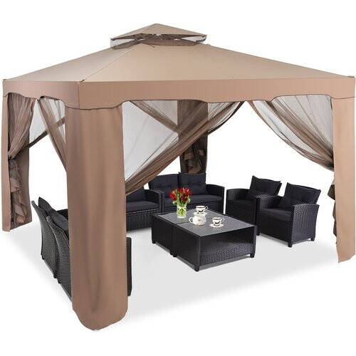 Tweedekans Coast Tuinpaviljoen met 4 Zijwanden - 300x300x265cm - Bruin Tweedehands