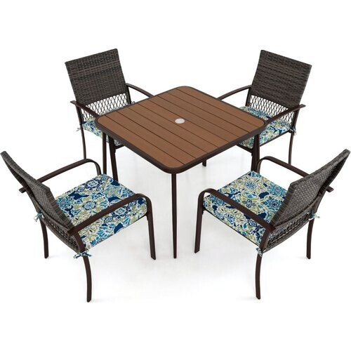 Tweedekans Coast Tuinset 5-Delig - 4 Stoelen incl kussens - Max. 150 kg - Rotan - Bruin Tweedehands