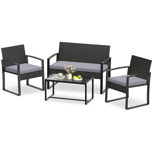 Tweedekans Coast tuinset voor 4 personen - inclusief glazen tafel, 2-zitsbank en 2 fauteuils - grijs Tweedehands